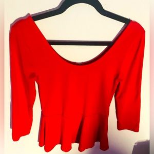 Express Red Zip Back Holiday Top